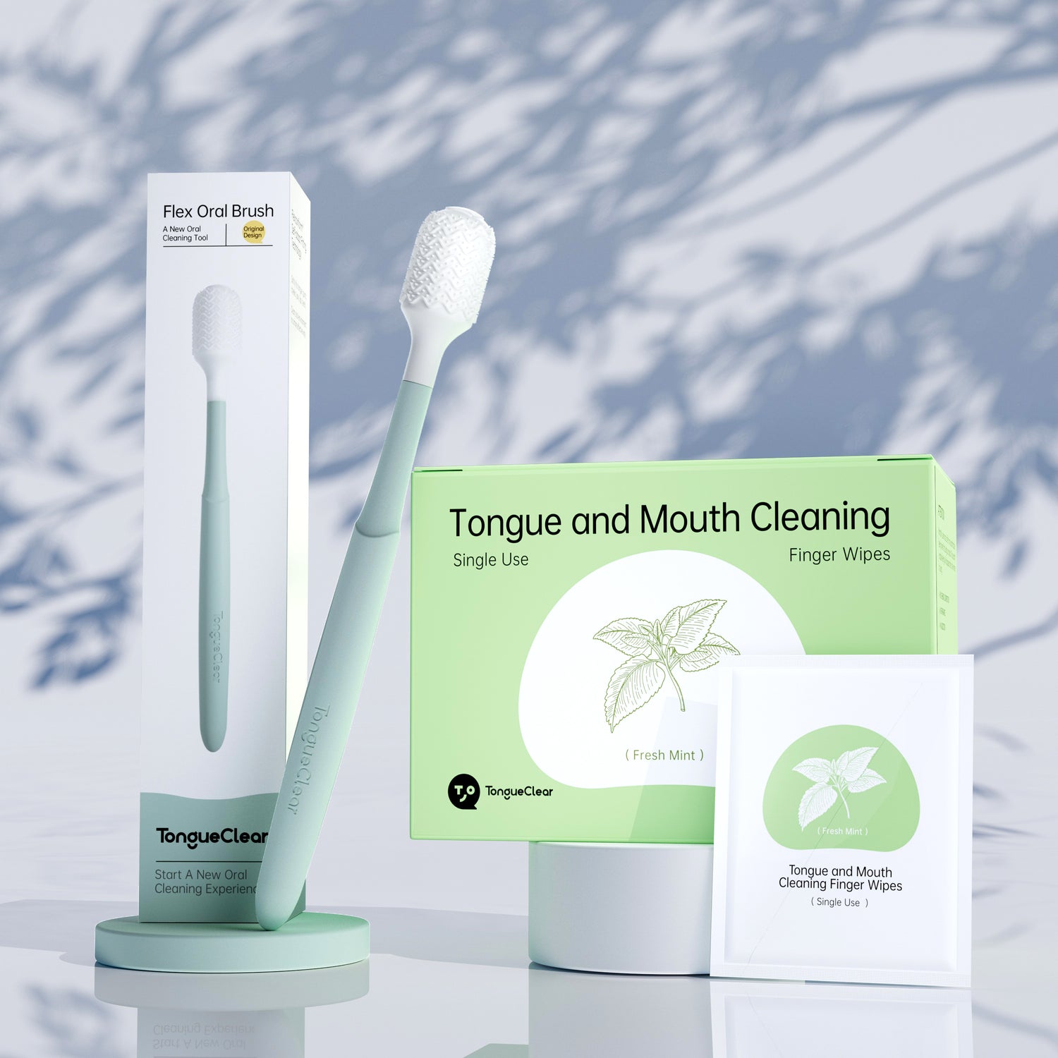 Tongueclear Airbag Oral Cleaner and Oral Cleaning Fresh Mint/Pure Water Finger Wipes, 60PCS