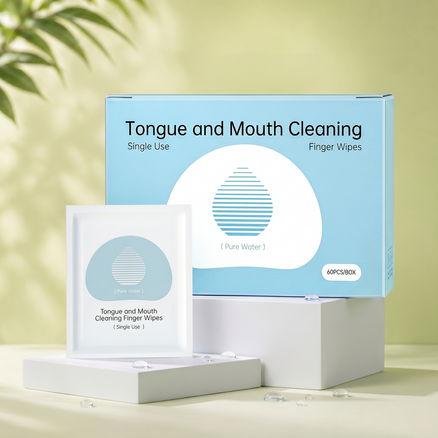 Disposable Oral Cleansing Finger Wipes, Full Mouth Gentle Cleaning, Fresh Mint or Pure Water Flavor,  60PCS