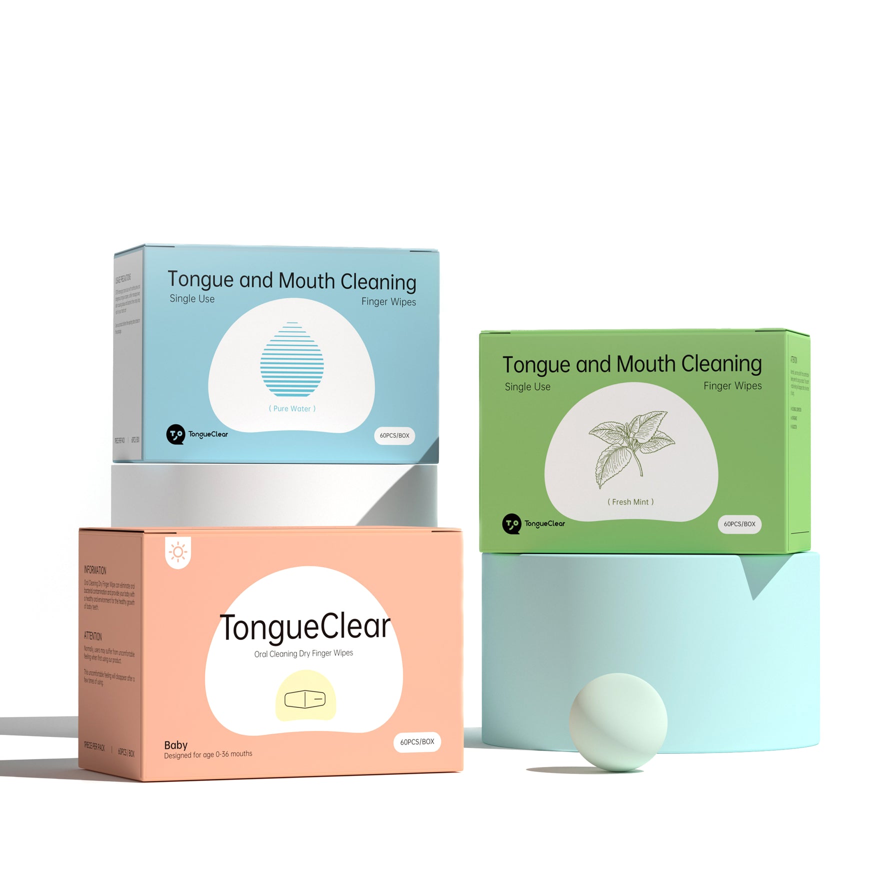 Tongueclear Adults Oral Cleaning Finger Wipes, Mint Flavor, 60PCS