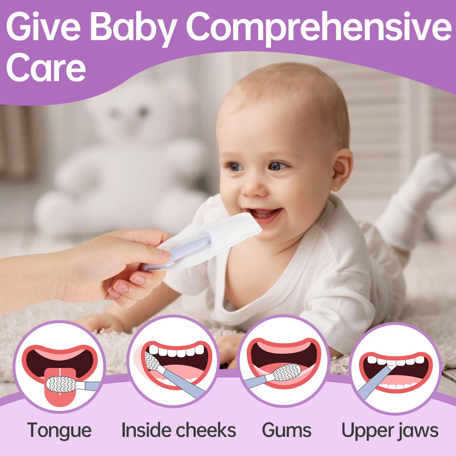 Tongueclear Baby Oral Cleaning Kit, Baby Airbag Oral Cleaner And Dry Oral Cleaning Finger Wipes，Essential For Teething