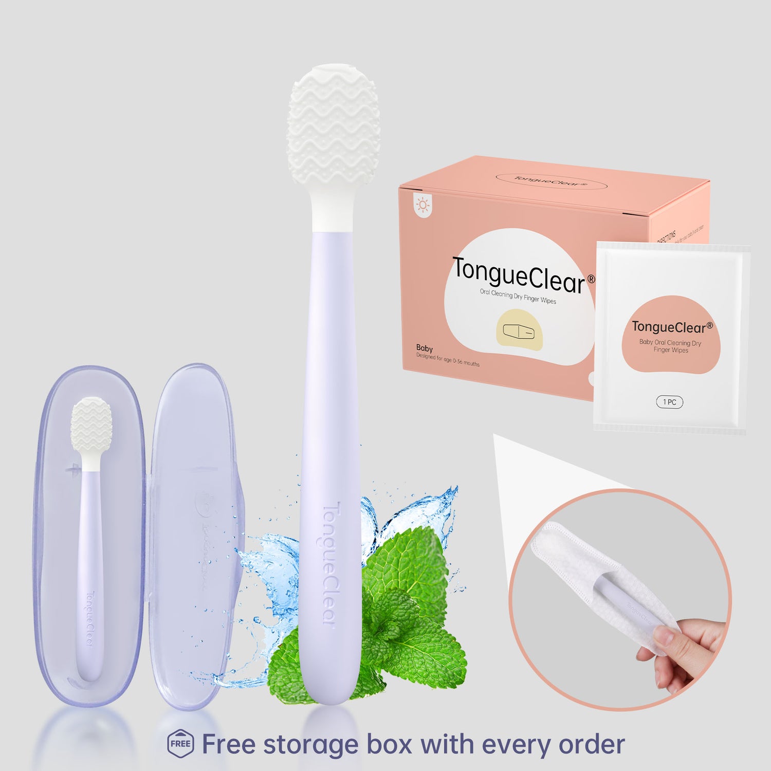 Tongueclear Baby Oral Cleaning Kit, Baby Airbag Oral Cleaner And Dry Oral Cleaning Finger Wipes，Essential For Teething