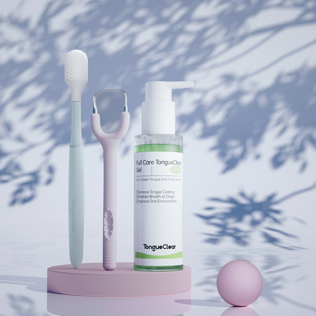 Tongueclear Tongue Scraper and Oral Cleaner Set, Thick Tongue Coating, Minty-Lime Lysozyme Toothpaste
