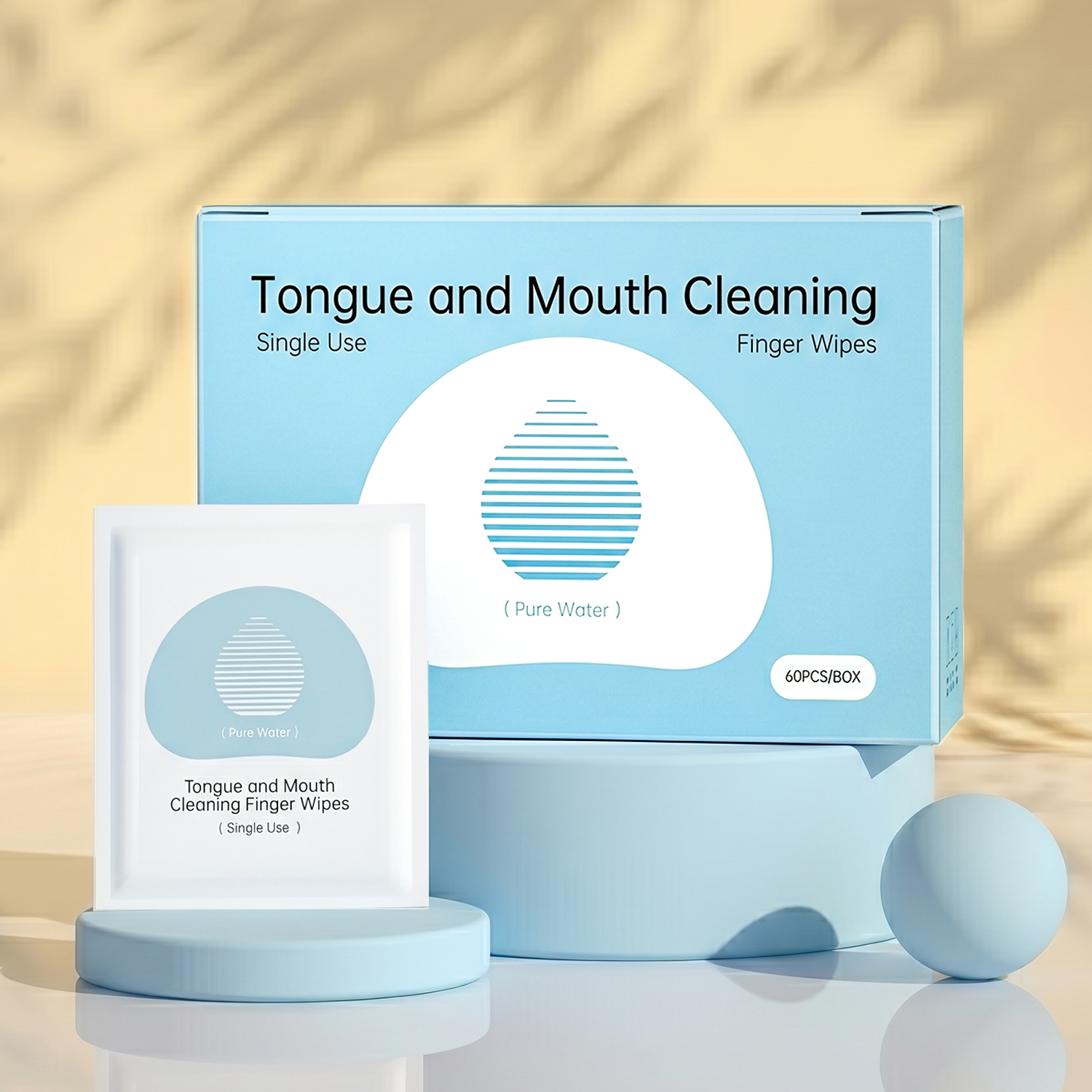 Disposable Oral Cleansing Finger Wipes, Full Mouth Gentle Cleaning, Fresh Mint or Pure Water Flavor,  60PCS