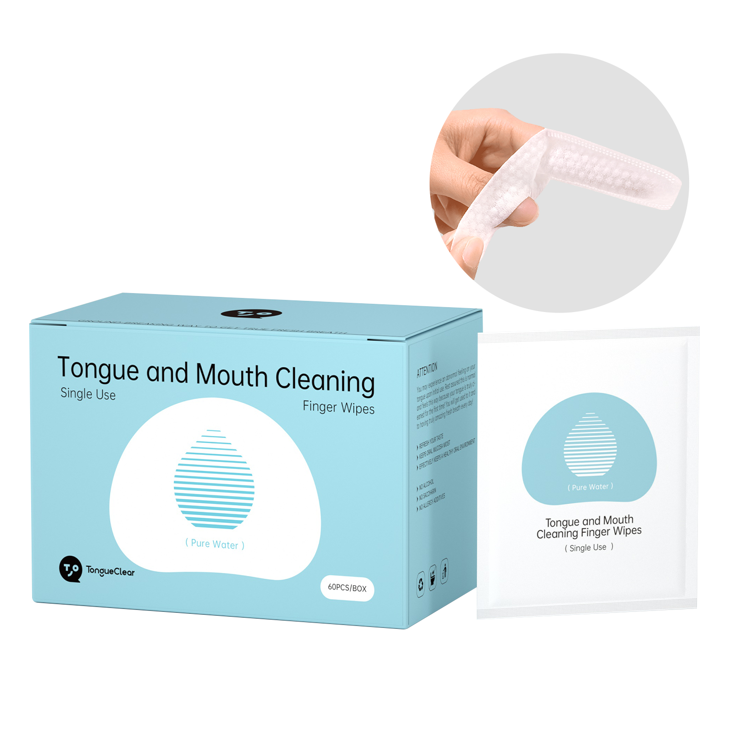 Tongueclear Oral Cleaning Finger Wipes, Convenient Teeth Cleaning Wipes